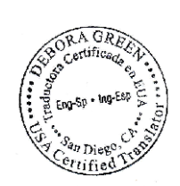 Seal of Debora Green, certified translator in English and Spanish, located in San Diego, CA.